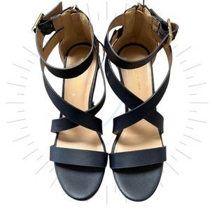 Women's Marc New York High Heel Wedge Vegan Faux Leather Shoes Sandals Size 8.5